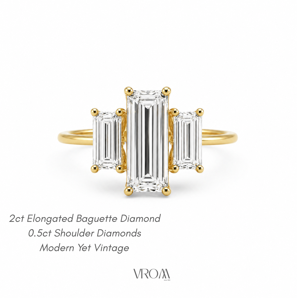 3 Stone Baguette Lab Grown Diamond Ring | 3 CT Total | Step Cut Engagement Ring | 14K Gold Proposal Ring