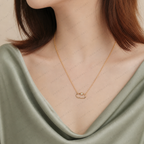 Double Layer Hollow Necklace, Geometric Link Diamond Necklace, Lab Grown Diamond Necklace, Solid Gold Minimalist Necklace, Modern Necklace,
