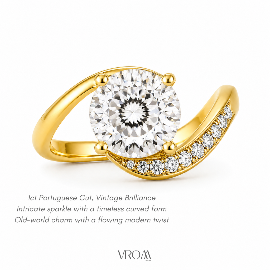 Portuguese Cut Lab Grown Diamond Ring | 1 CT IGI Certified | Twisted Pave Band | Vintage Inspired Engagement Ring | 14K Gold