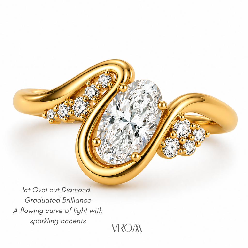 Oval Cut Lab Grown Diamond Ring | 1 CT IGI Certified | Graduated Accent Wrap Design | Modern Engagement Ring | 14K Gold