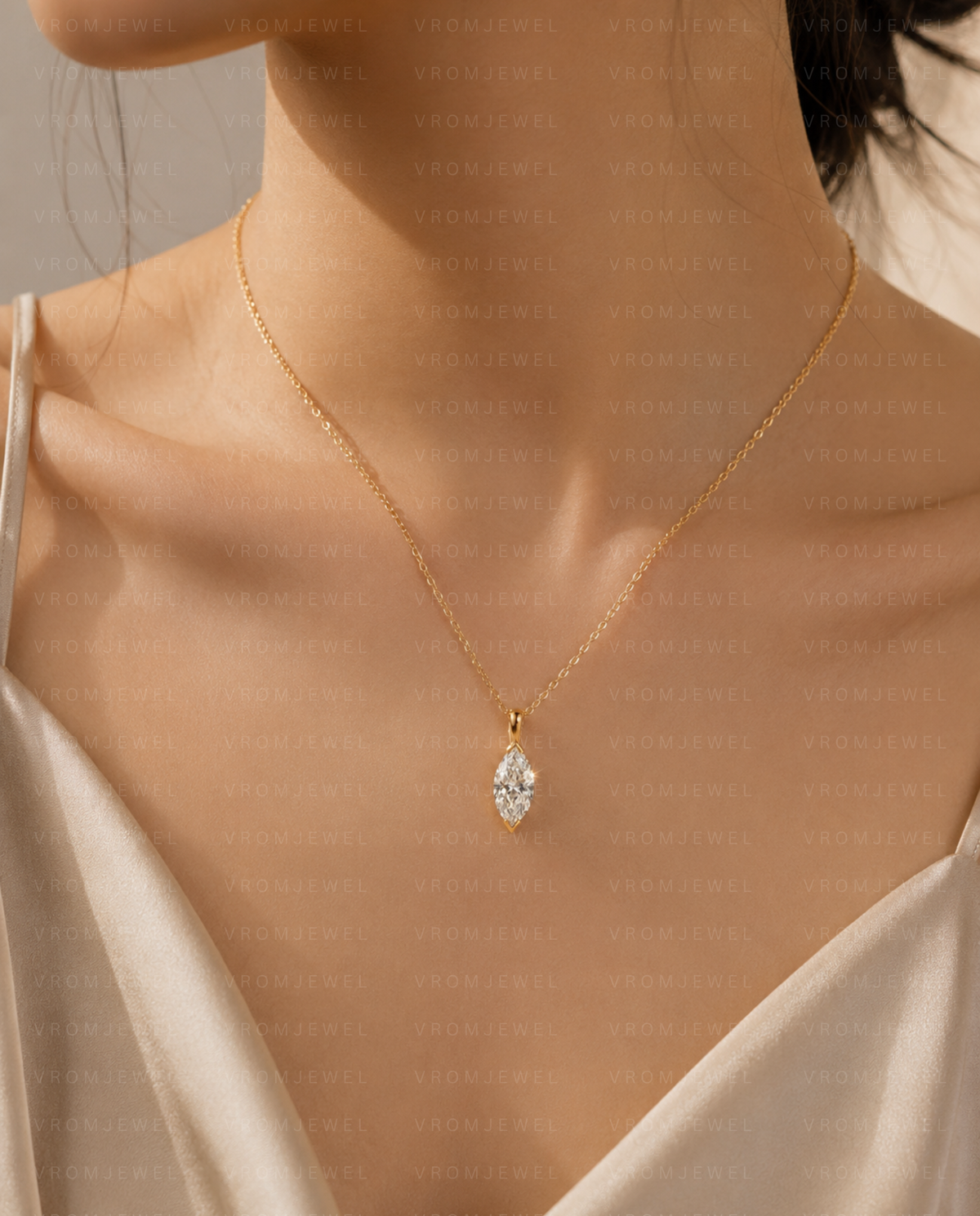 Marquise Cut Pendant Necklace | Lab Grown Diamond | 14K Yellow Gold Minimalist