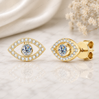 Evil Eye Lab Grown Diamond Stud Earrings, Eye Shape Diamond Earrings, Solid Gold Evil Eye Studs, Minimalist Diamond Earrings, Gift For Her