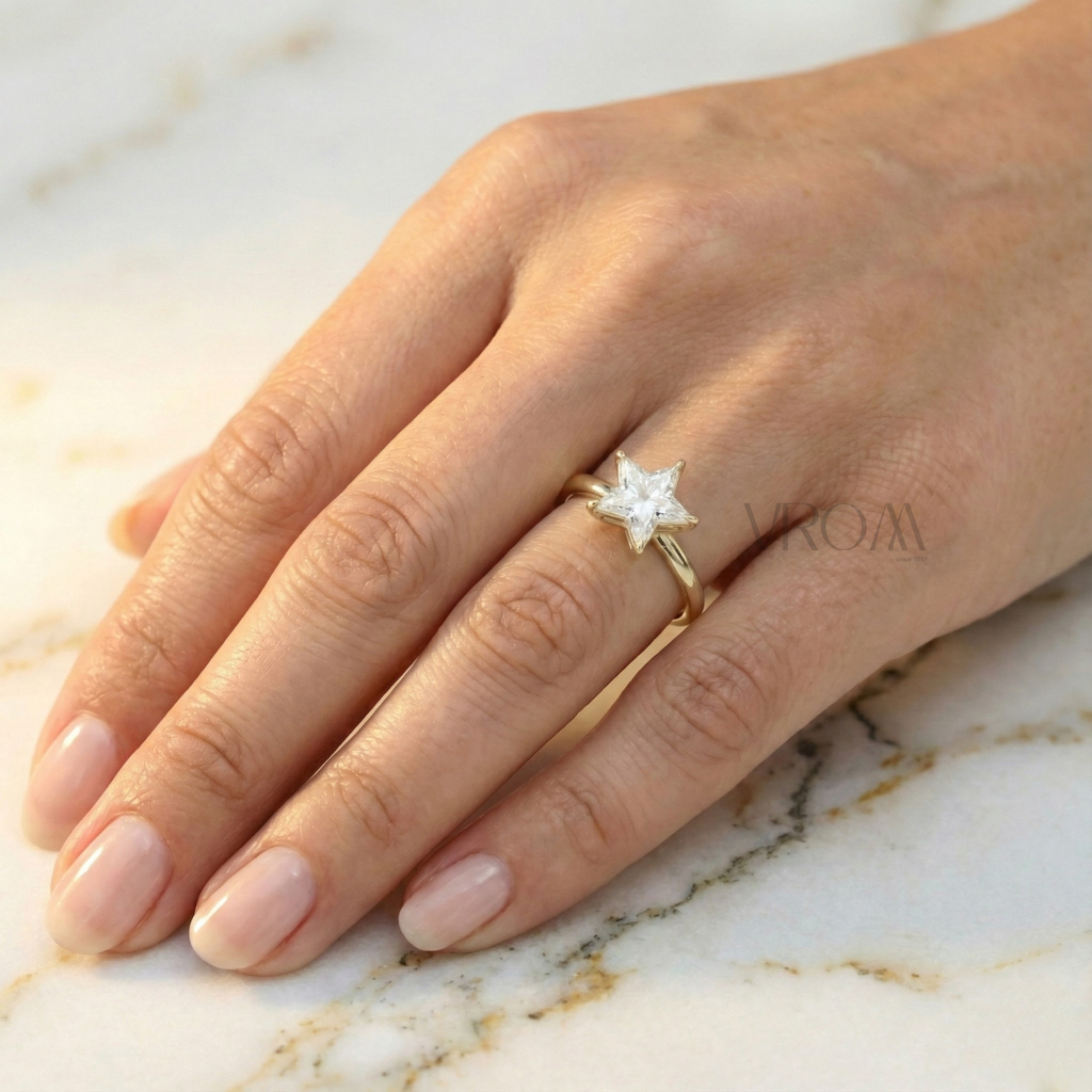 Star Cut Diamond Ring Modern Design | Lab Grown Diamond | 14K Yellow Gold