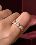 Multi Shape Diamond Half Eternity Band, Bezel Set Diamond Wedding Band, Mixed Shape Diamond Ring, Anniversary Stackable Band
