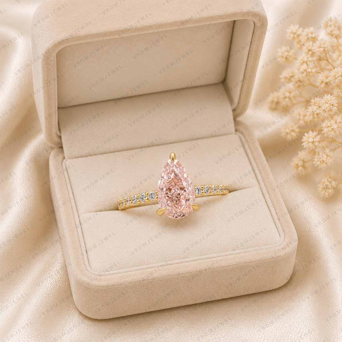 Pink Pear Shape Lab Grown Diamond Engagement Ring, Pink Diamond Solitaire Ring, Minimalist Diamond Ring, 10K 14K 18K Gold