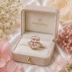 Pink Radiant Lab Grown Diamond Halo Engagement Ring, Pavé Diamond Band, Pink Diamond Ring, 10K 14K 18K Gold