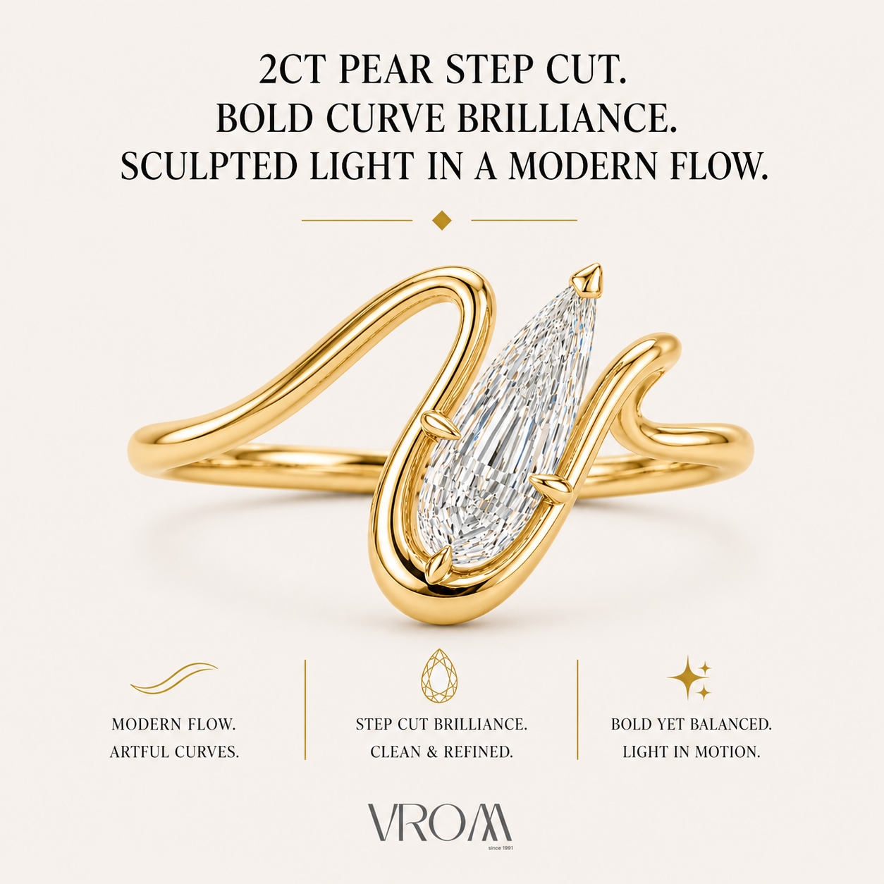 2CT Pear Step Cut Lab Grown Diamond Ring | Sculptural Wrap Design | Modern Engagement Ring | 14K Gold Proposal Ring