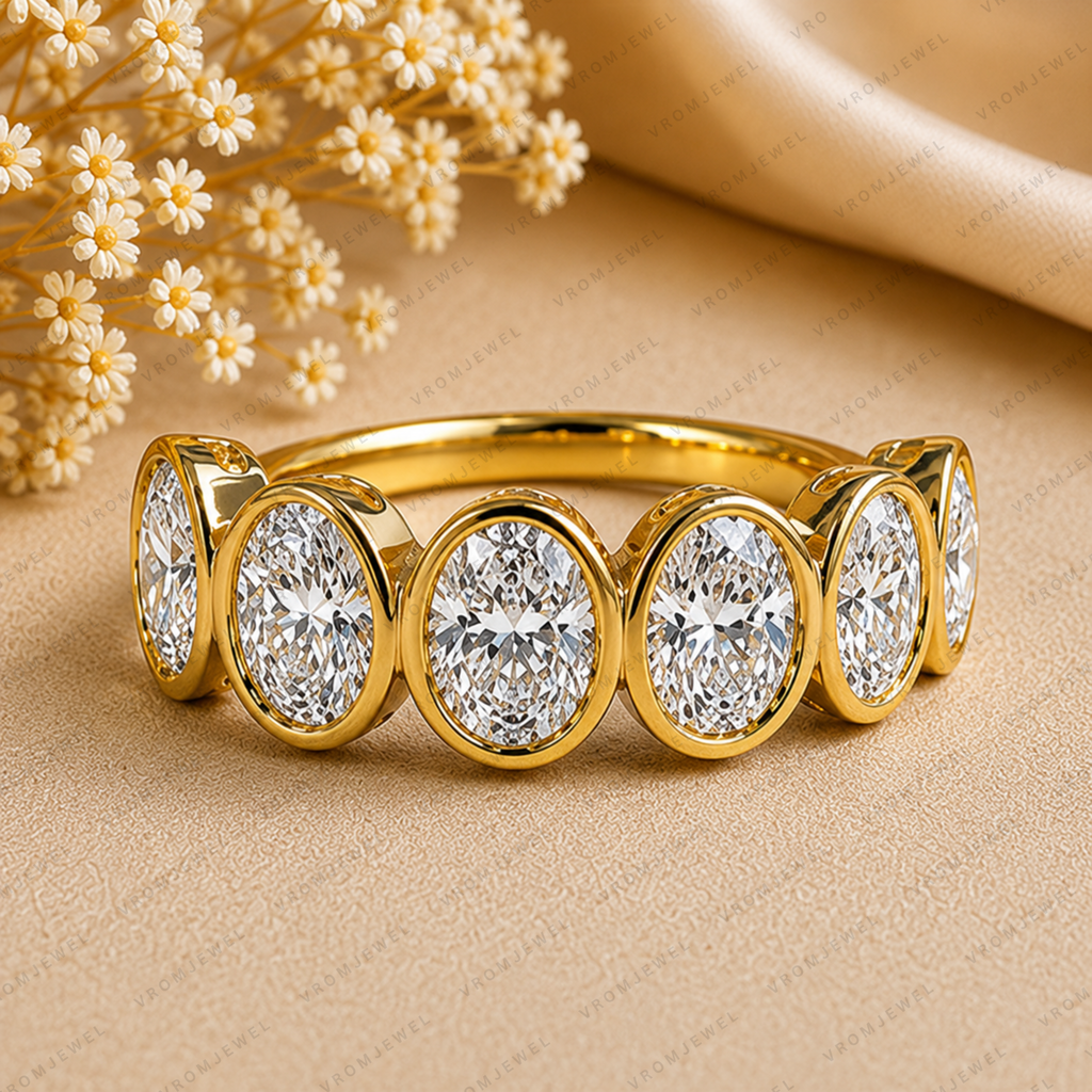 Seven Stone Oval Lab Grown Diamond Anniversary Band in Solid 14K Gold