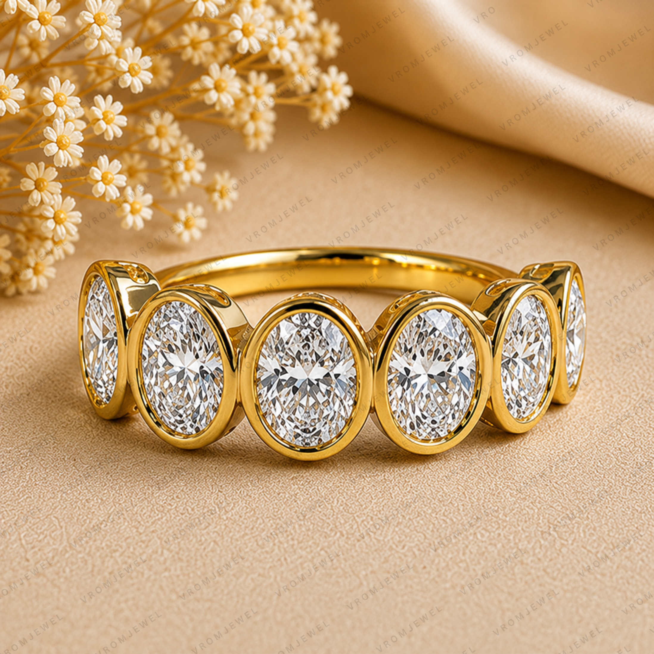 Seven Stone Oval Lab Grown Diamond Anniversary Band in Solid 14K Gold