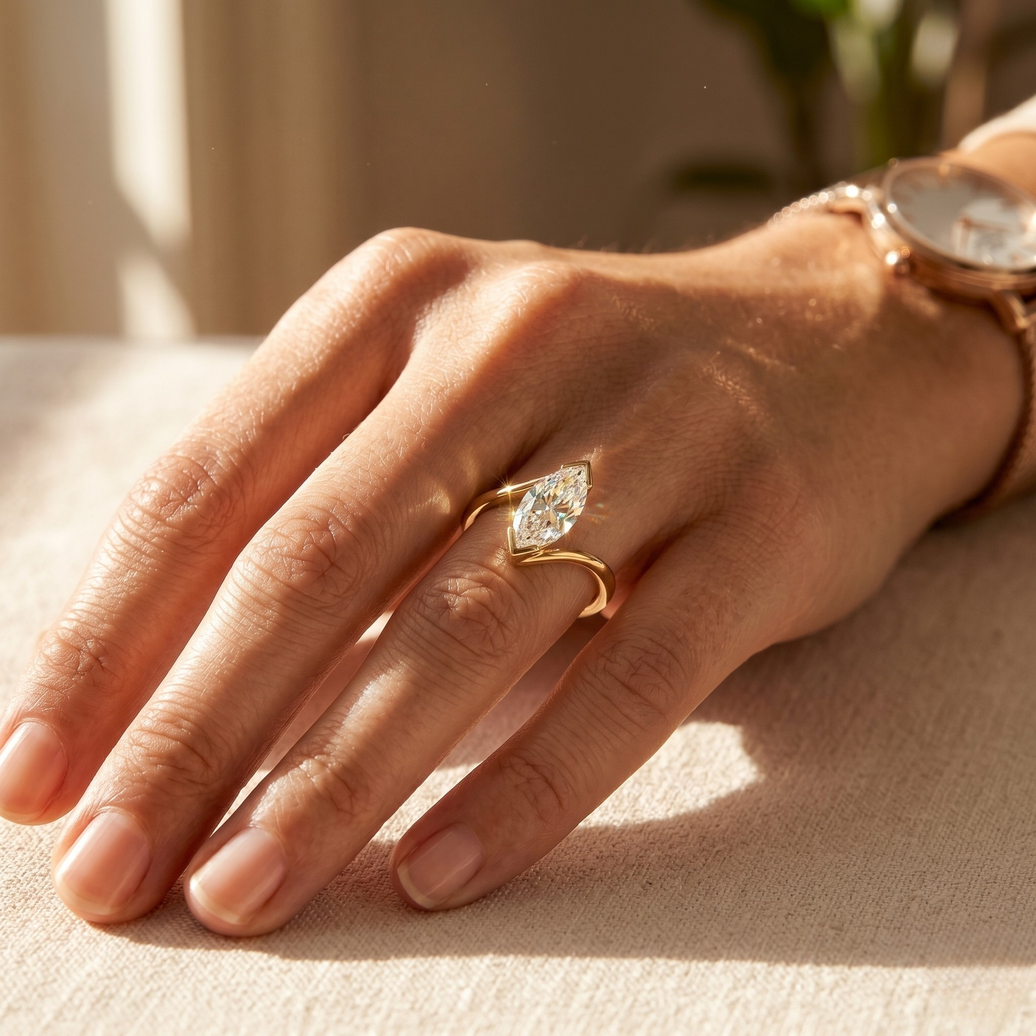 Marquise Diamond Signet Ring, Marquise Cut Lab Grown Diamond Ring, Modern Gold Signet Ring, Statement Diamond Ring, Minimal Luxury Ring
