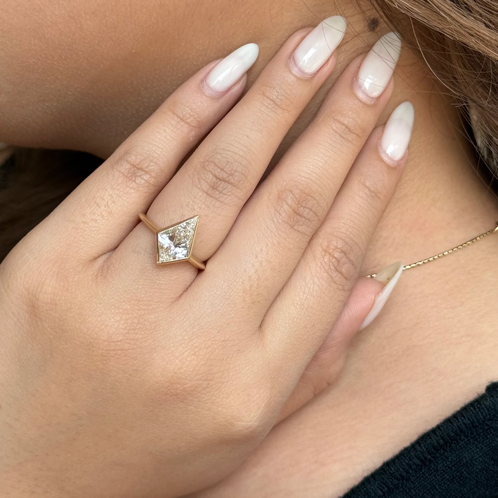 Modern Kite Cut Bezel Setting Engagement Ring | Lab Grown Diamond | 14K Yellow Gold