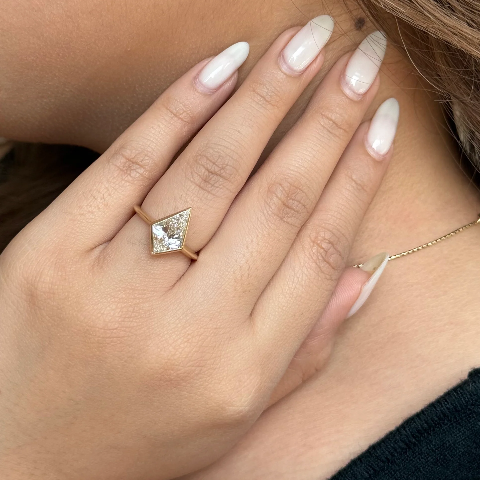 Modern Kite Cut Bezel Setting Engagement Ring | Lab Grown Diamond | 14K Yellow Gold