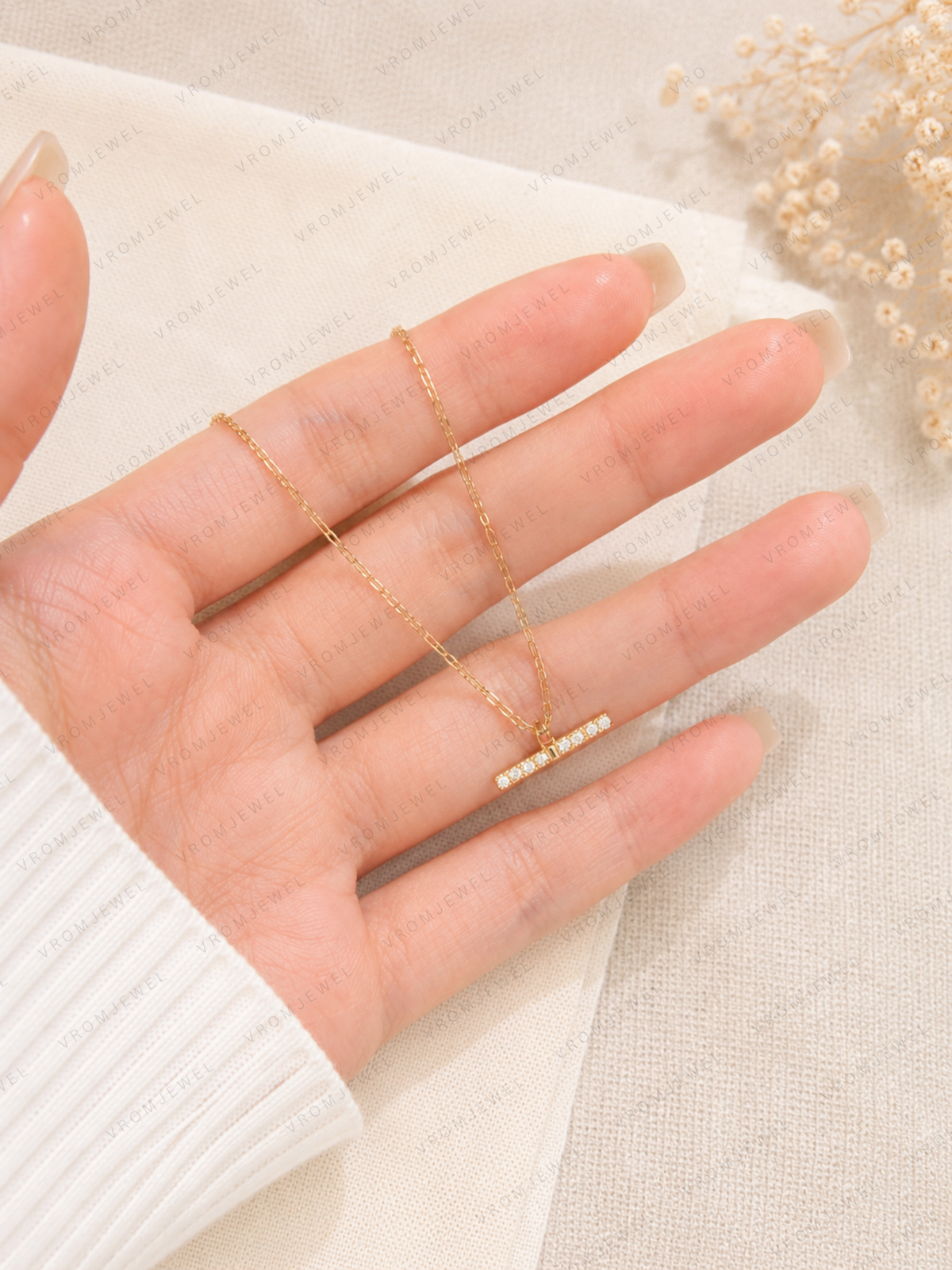 Vintage Geometric Lab Grown Diamond Necklace, Round Diamond Pendant Necklace, Art Deco Diamond Necklace, Solid Gold Necklace