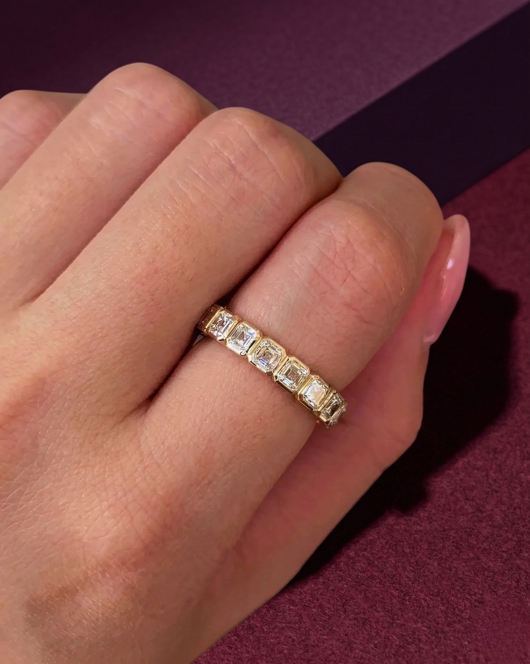 Asscher Cut Diamond Half Eternity Band, Bezel Set Asscher Diamond Wedding Band, Stackable Diamond Ring, Anniversary Diamond Band