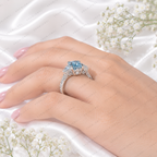 Blue Criss Cut Lab Grown Diamond Engagement Ring, 5 Carat Blue Diamond Ring, Criss Cut Statement Ring, Baguette Side Stones, Pavé Band