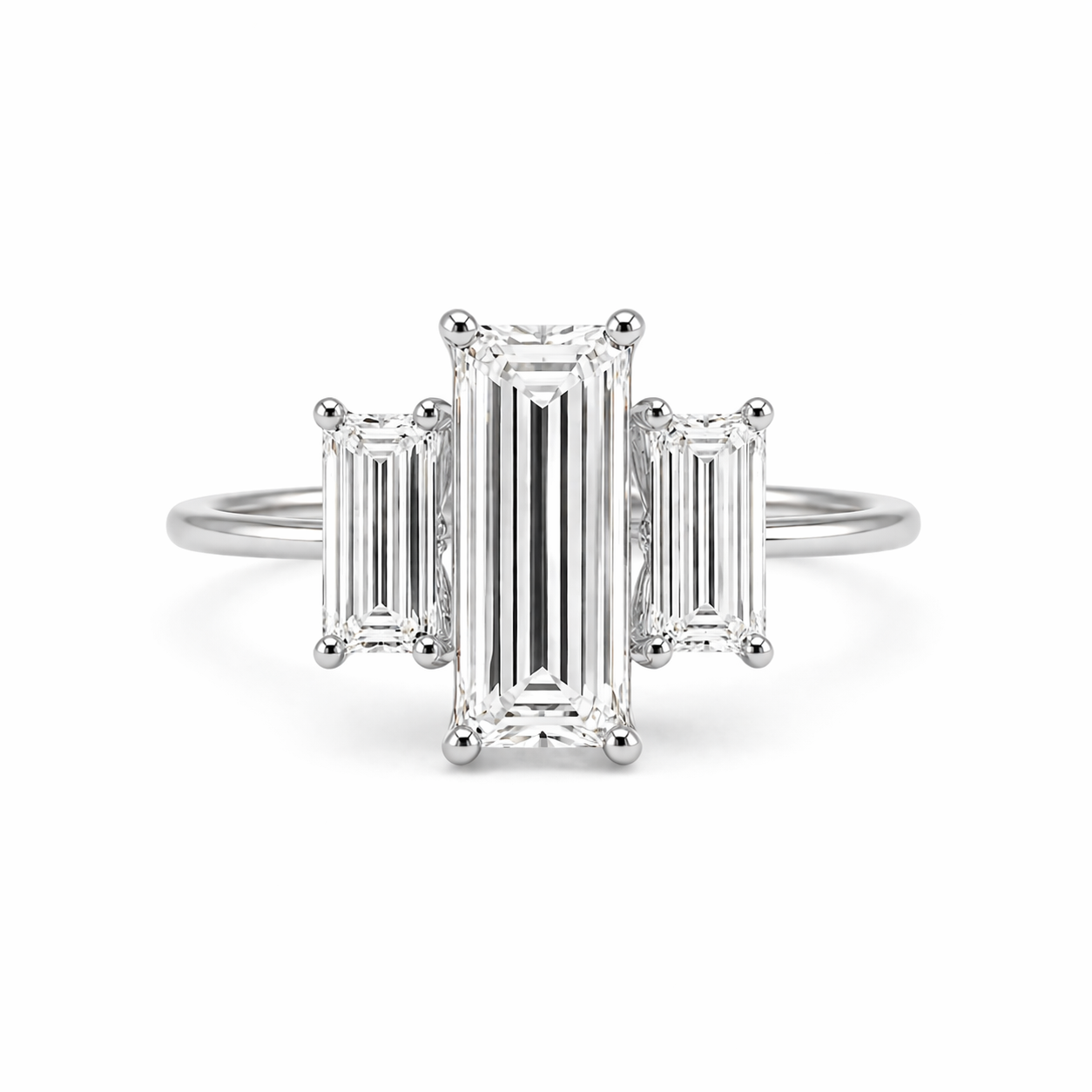 3 Stone Baguette Lab Grown Diamond Ring | 3 CT Total | Step Cut Engagement Ring | 14K Gold Proposal Ring