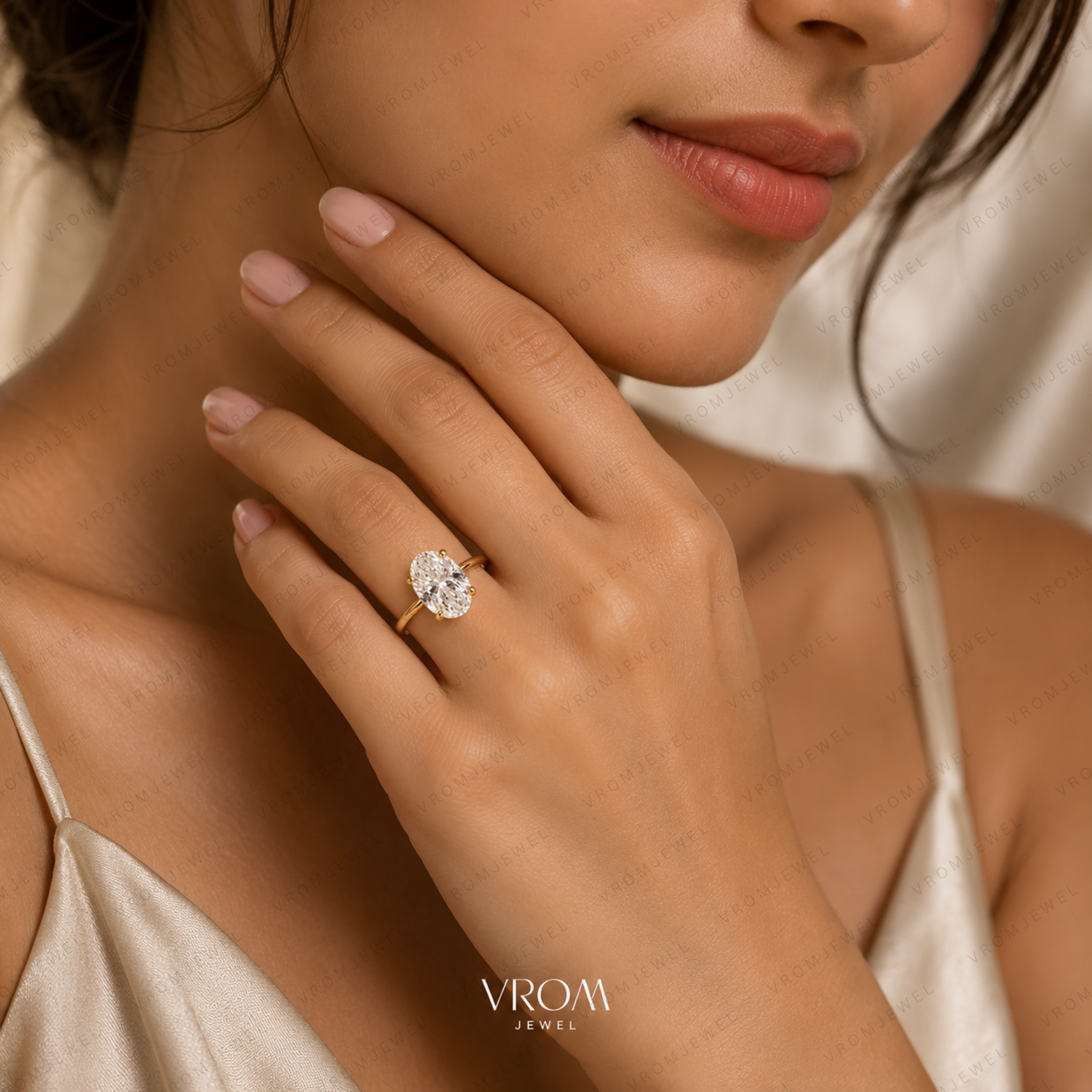 Oval Lab Grown Diamond Solitaire Engagement Ring in Solid 14K Gold