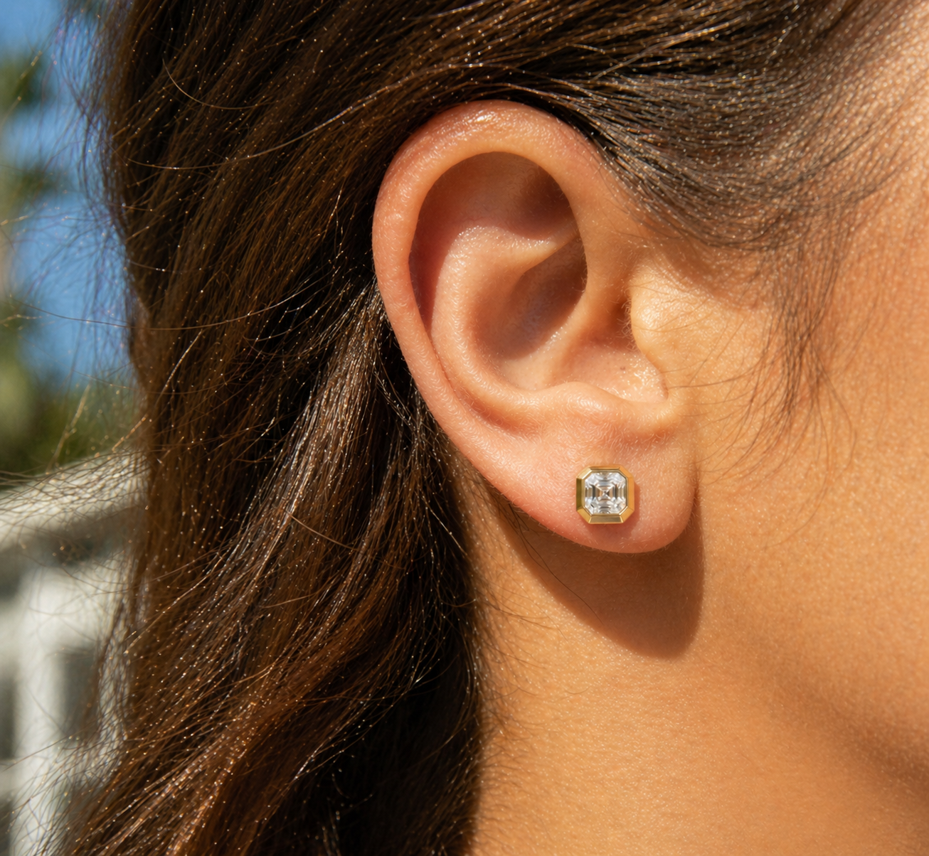 Asscher Cut Lab Grown Diamond Stud Earrings | 2 CTW | Bezel Set | Modern Geometric Studs | 14K Gold