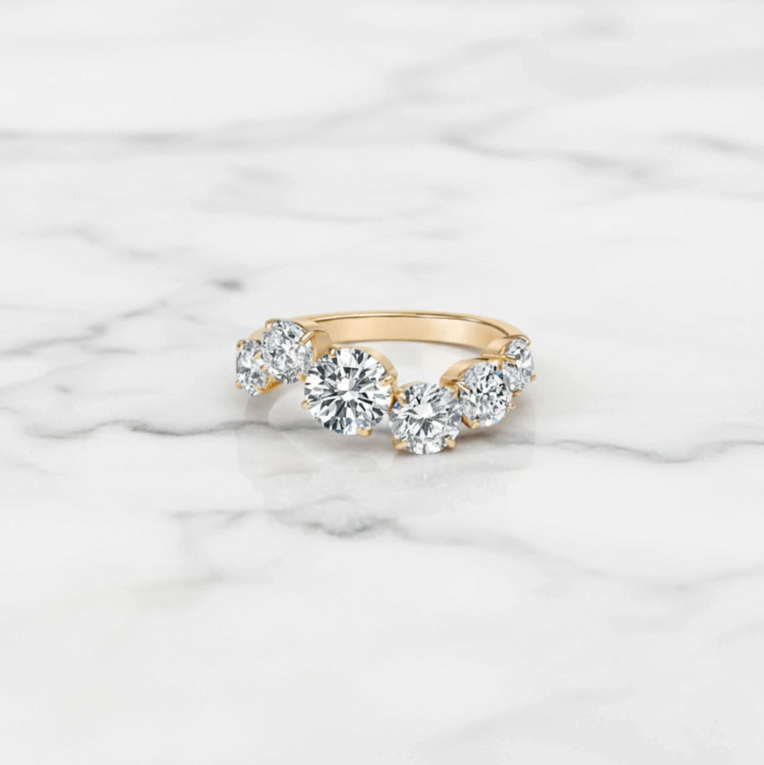 Round Diamond Wave Band | Lab Grown Diamond | 14K Yellow Gold Unique Curved Setting