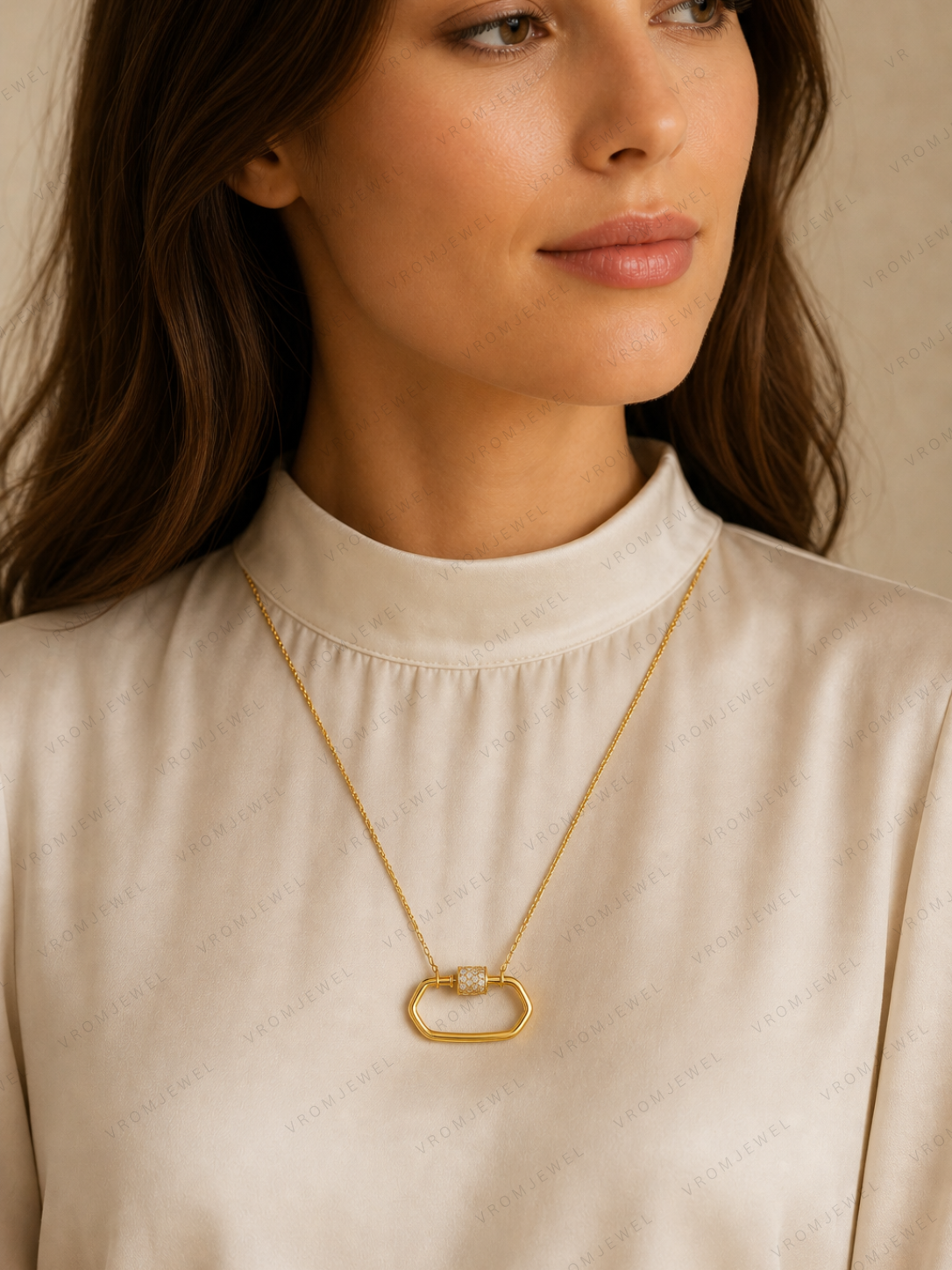 Double Layer Hollow Necklace, Geometric Link Diamond Necklace, Lab Grown Diamond Necklace, Solid Gold Minimalist Necklace, Modern Necklace,