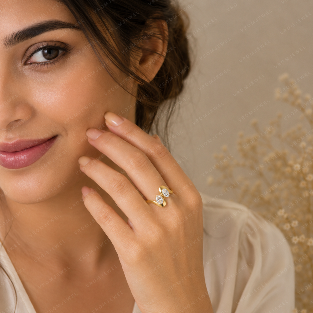 Oval & Pear Lab Grown Diamond Two Stone Bypass Anniversary Ring