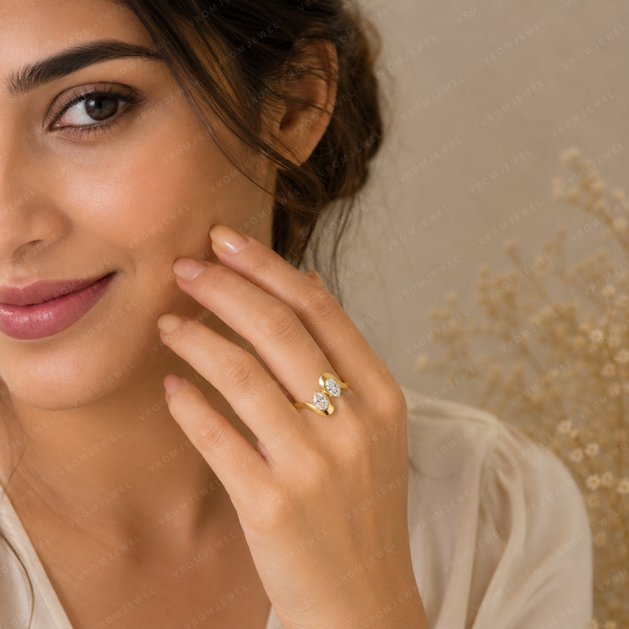 Oval & Pear Lab Grown Diamond Two Stone Bypass Anniversary Ring