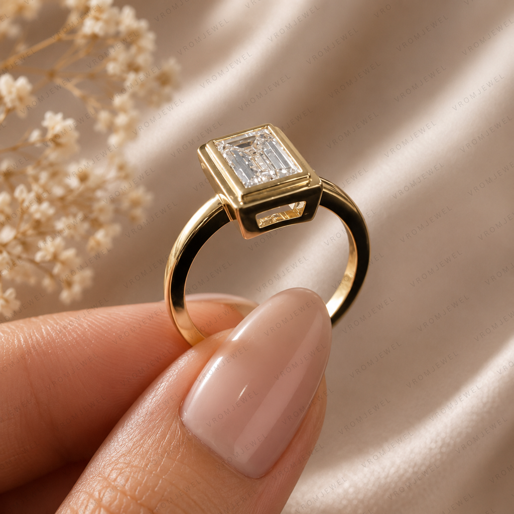 Baguette Cut Lab Diamond Bezel Engagement Ring