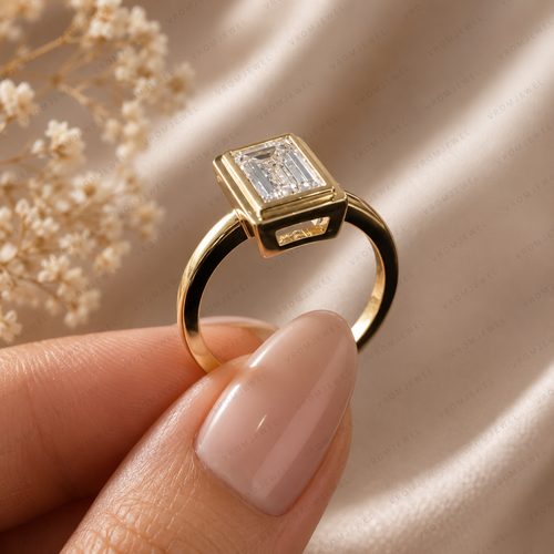 Baguette Cut Lab Diamond Bezel Engagement Ring