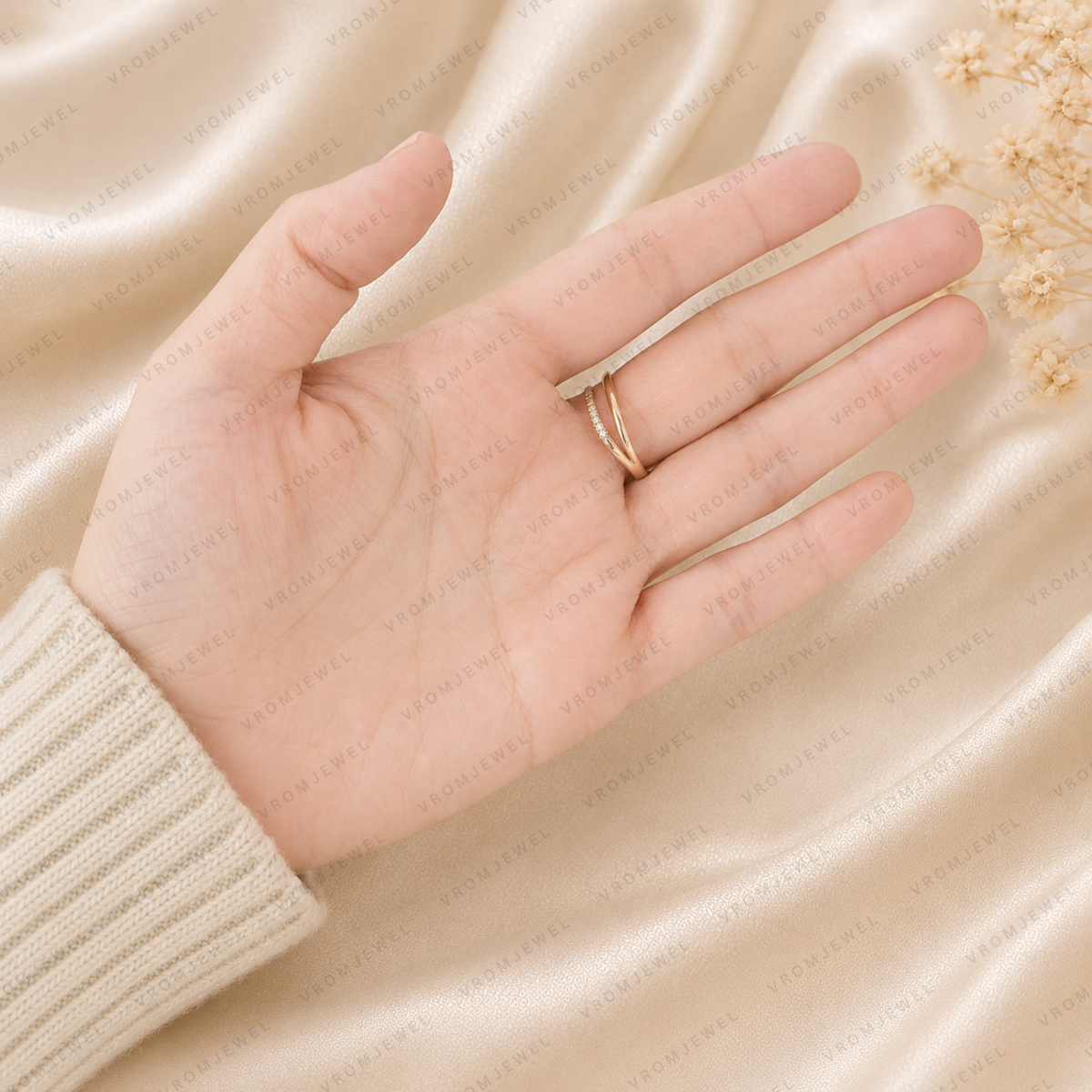 Double Wave Diamond Wedding Band | Lab Grown | 14K Gold | Stacking Ring
