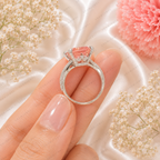 Pink Emerald Cut Lab Grown Diamond Engagement Ring, Halo Diamond Ring, Pink Diamond Ring, Pavé Band, 4 Prong Setting, 10K 14K 18K Gold