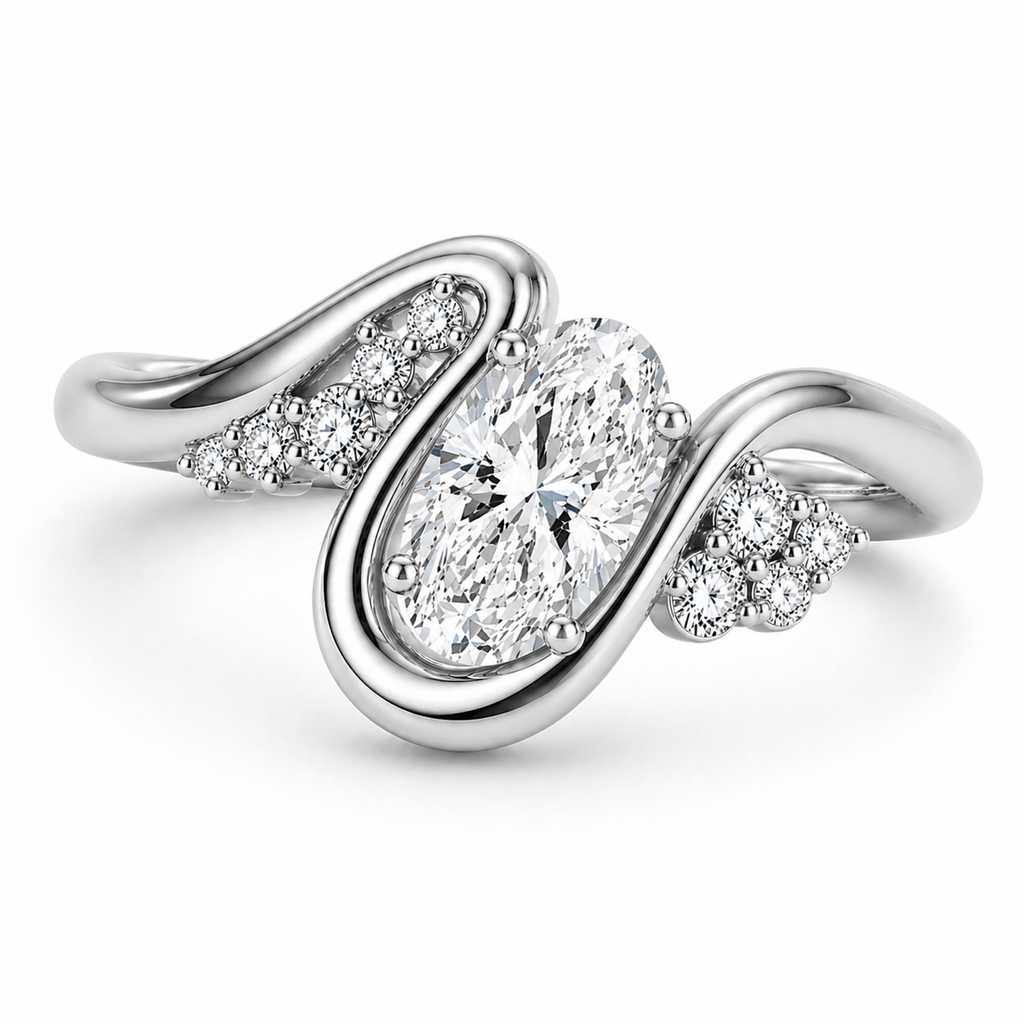 Oval Cut Lab Grown Diamond Ring | 1 CT IGI Certified | Graduated Accent Wrap Design | Modern Engagement Ring | 14K Gold