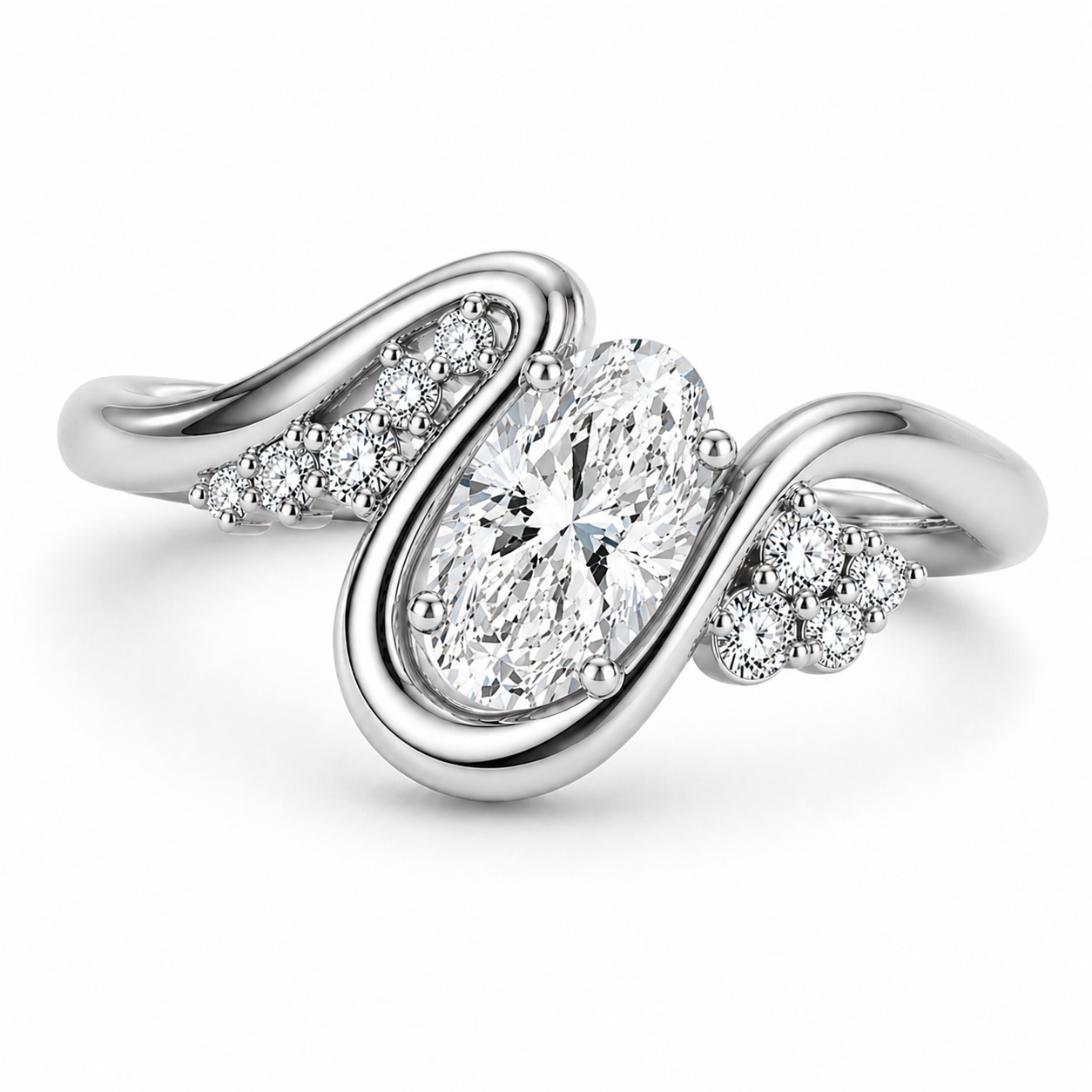 Oval Cut Lab Grown Diamond Ring | 1 CT IGI Certified | Graduated Accent Wrap Design | Modern Engagement Ring | 14K Gold