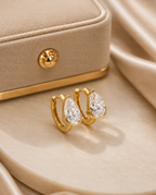 Pear Diamond Hoop Drop Earrings, Pear Lab Grown Diamond Earrings, Dangle Diamond Hoop Earrings, Gold Drop Earrings, Bridal Diamond Earrings
