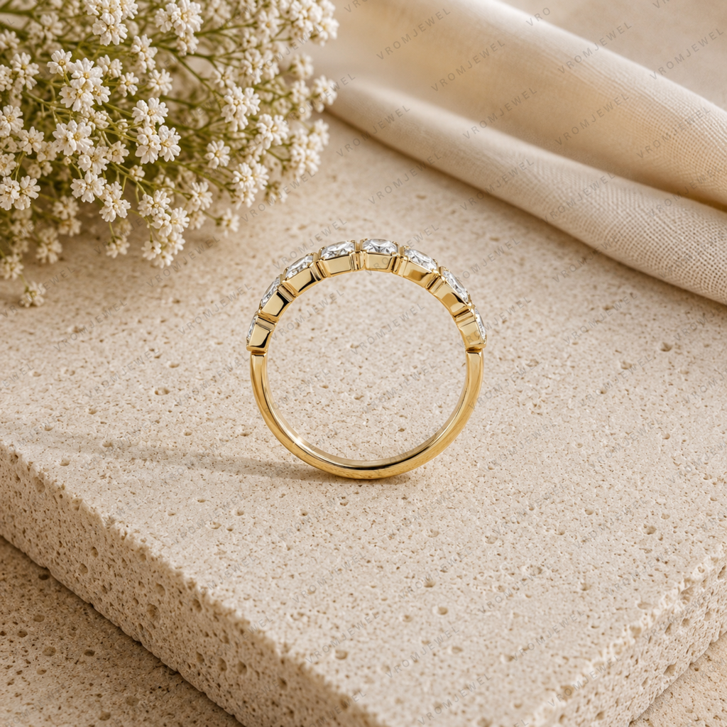 Emerald Cut Lab Grown Diamond Bezel Set Bridal Ring in Solid 14K Gold