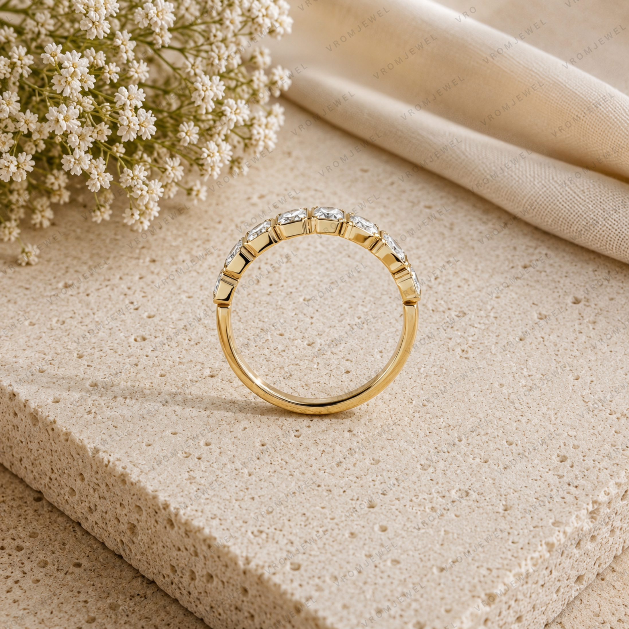 Emerald Cut Lab Grown Diamond Bezel Set Bridal Ring in Solid 14K Gold
