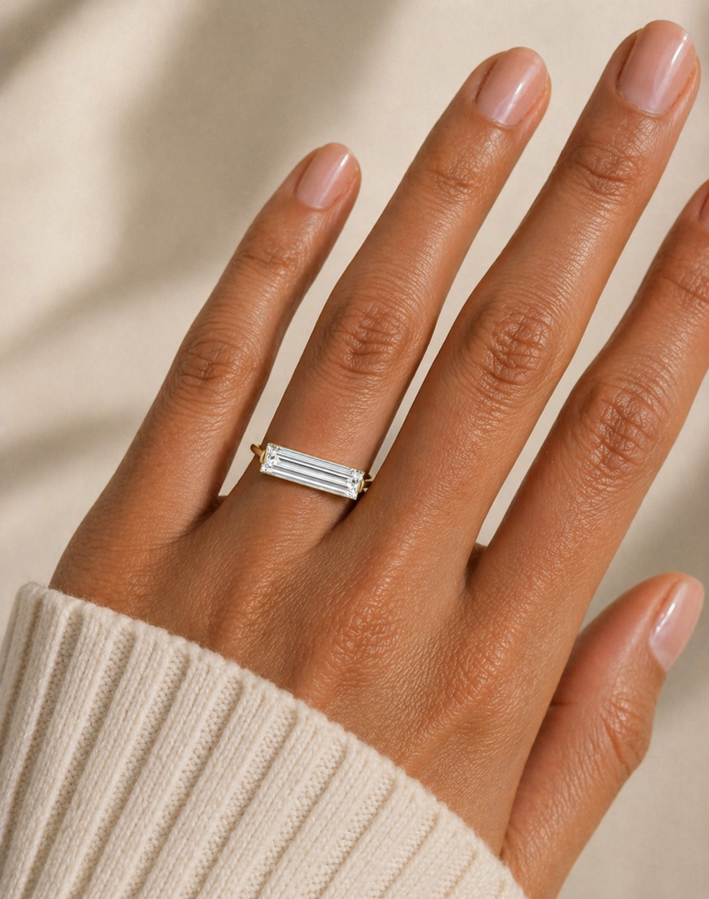 Elongated Baguette Lab Grown Diamond Ring | 2 CT | East West Setting | 14K Gold Minimalist Ring