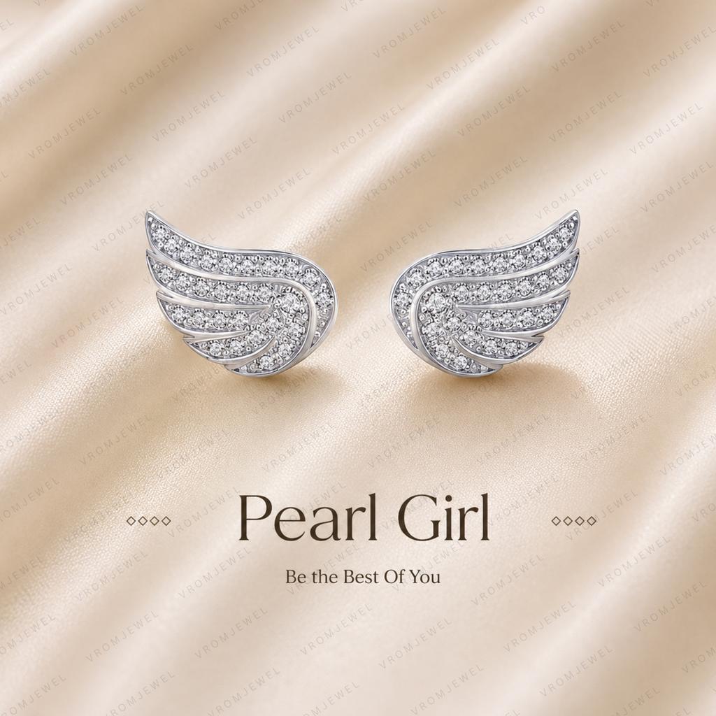Angel Wings Stud Earrings, Lab Grown Diamond Wing Earrings, Guardian Angel Earrings, Solid Gold Stud Earrings, Minimalist Diamond Earrings