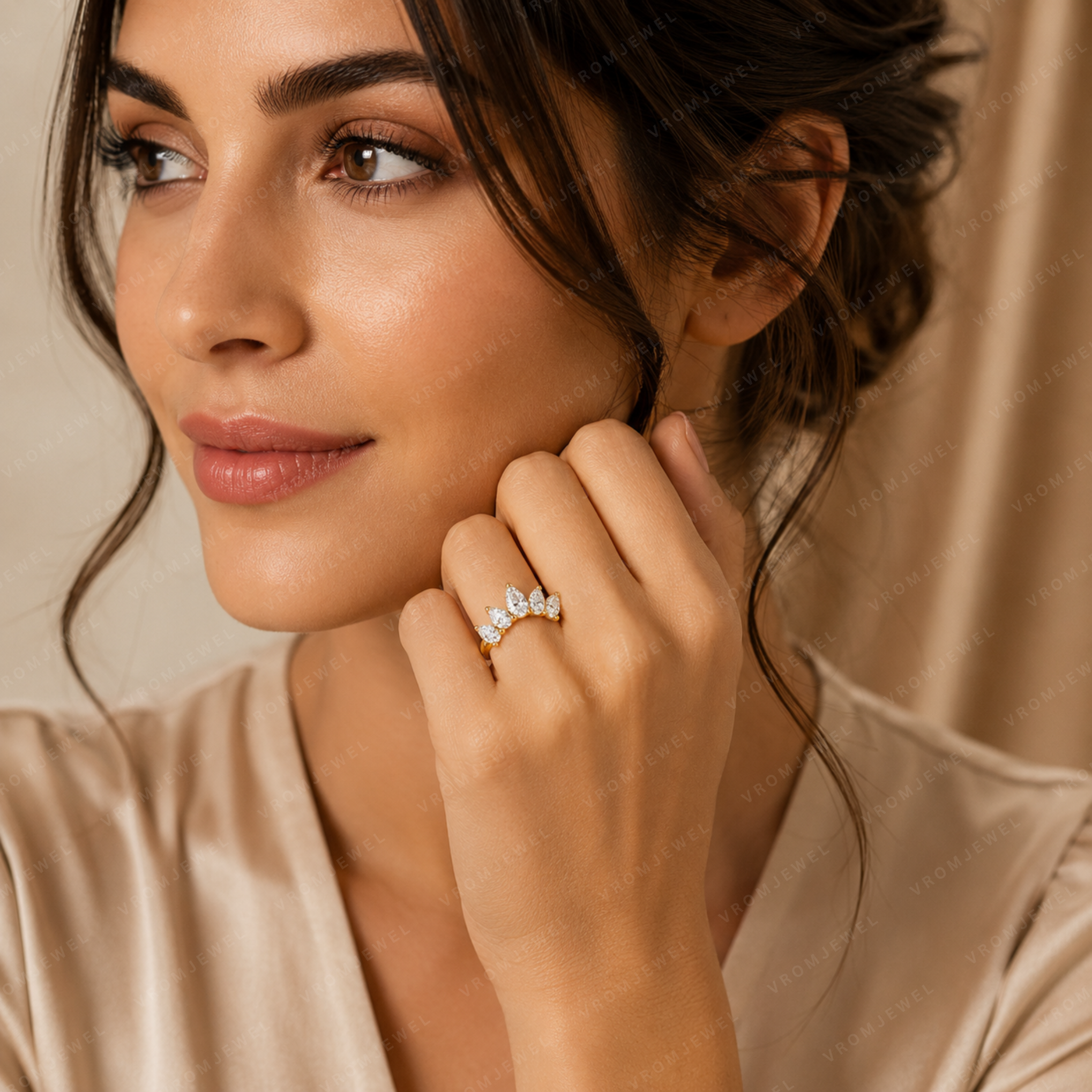 Curved Lab Grown Diamond Band with Pear Stones – Bridal Ring