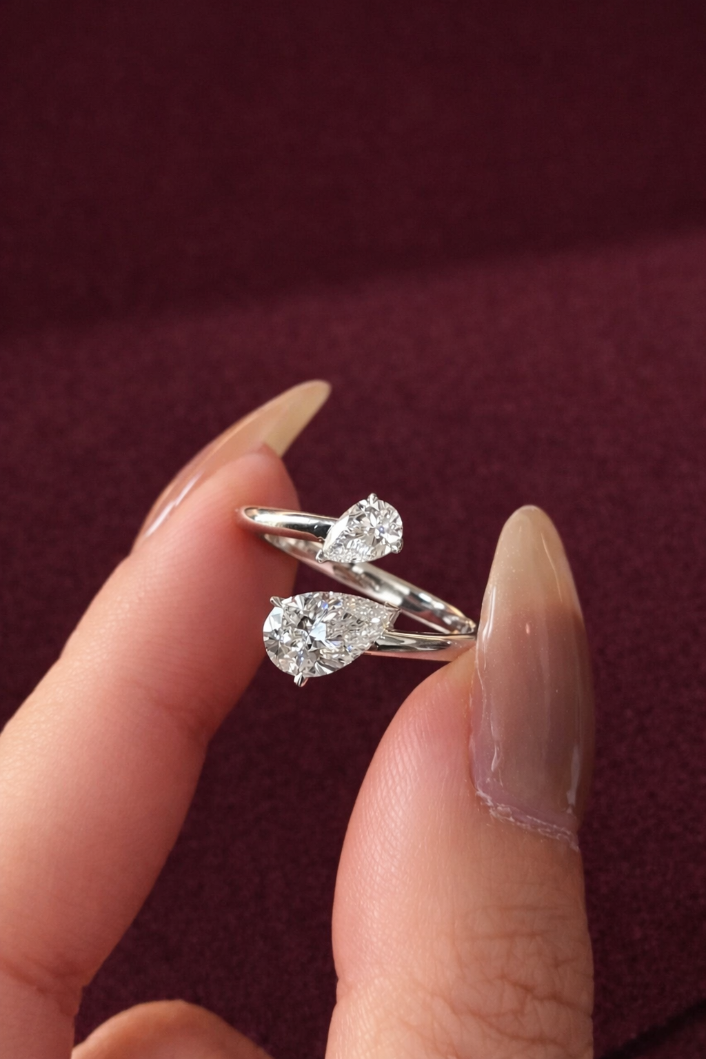 Pear Diamond Open Ring, Double Pear Diamond Ring, Minimalist Pear Diamond Engagement Ring, Modern Open Diamond Ring, Toi et Moi Style Ring