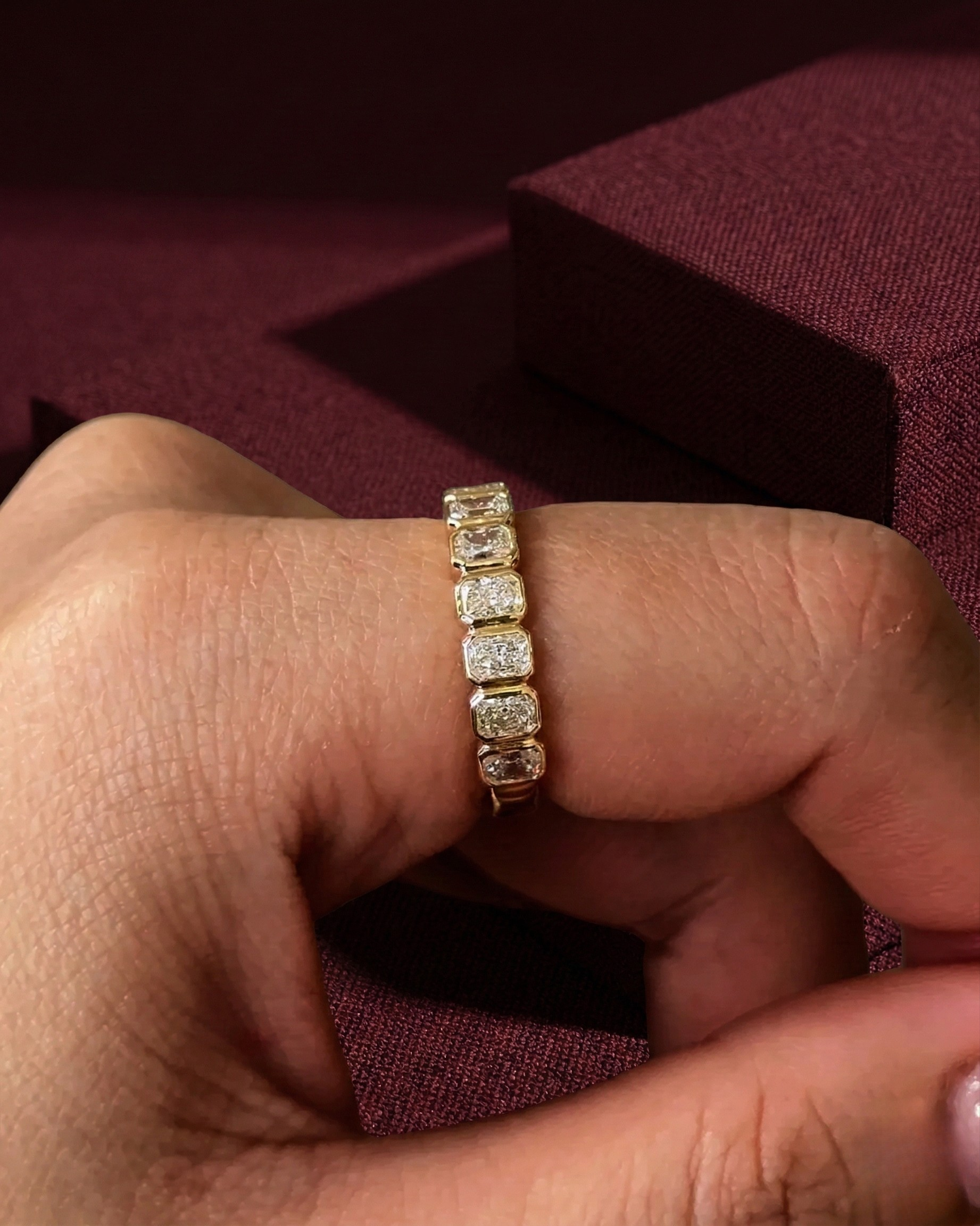 Radiant Diamond Half Eternity Band, Bezel Set Radiant Cut Diamond Wedding Band, Radiant Diamond Anniversary Ring, Stackable Diamond Band.