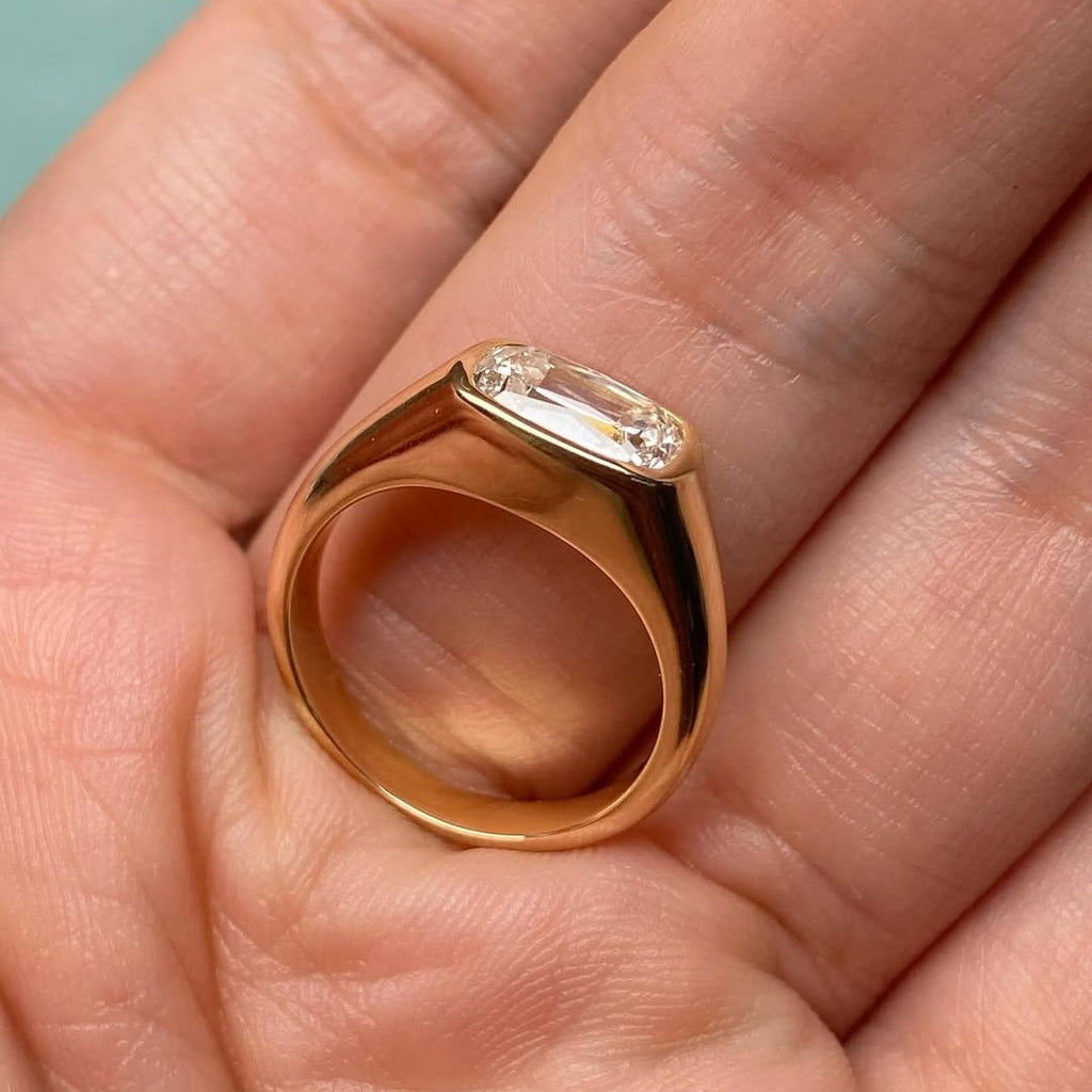 Modern Criss Cut Bezel Engagement Ring | Lab Grown Diamond | 14K Yellow Gold Fine Jewelry