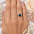 Blue Cushion Cut Lab Grown Diamond Ring, 3 Carat Blue Diamond Engagement Ring, Round Diamond Accents, Unique Statement Ring, 10K 14K 18KGold