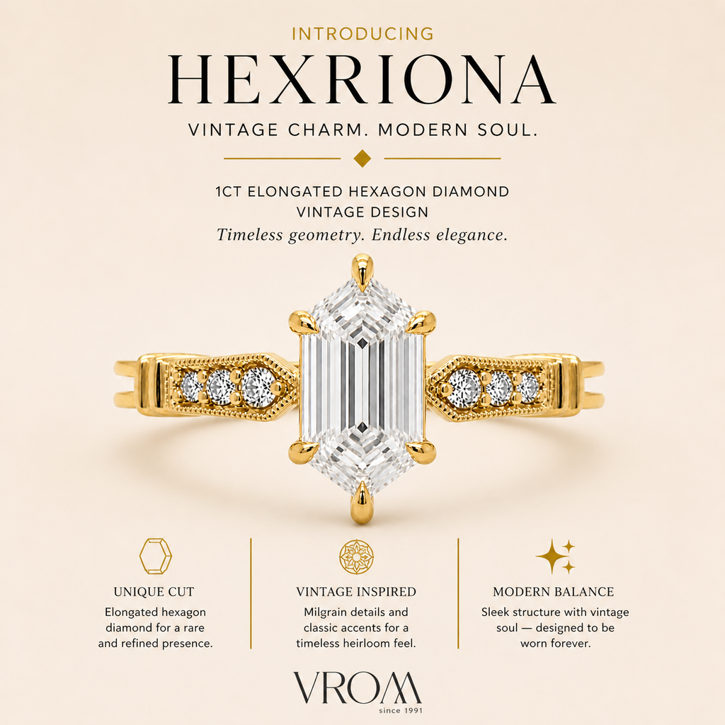 Hexagon Diamond Signet Ring, Hexagon Lab Grown Diamond Ring, Modern Geometric Gold Ring, Statement Diamond Ring, Unique Signet Ring