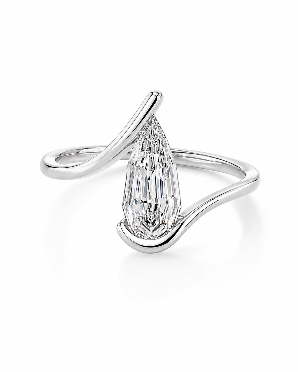2 CT Pear Step Cut Lab Grown Diamond Ring | Geometric Wrap Design | Modern Sculptural Engagement Ring | 14K Gold