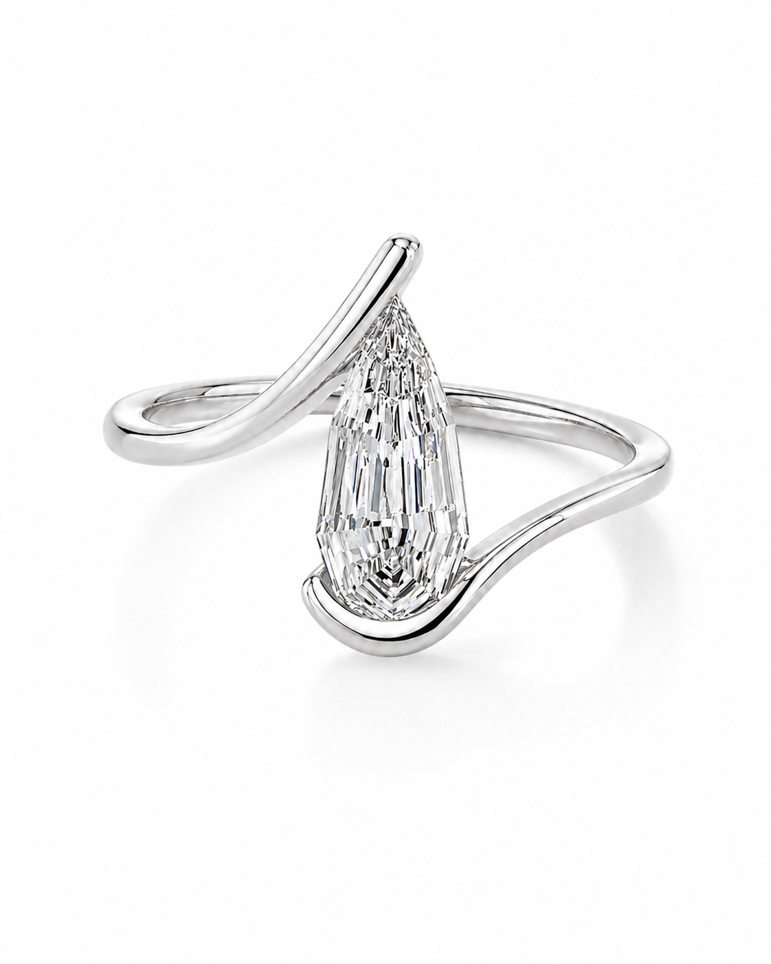 2 CT Pear Step Cut Lab Grown Diamond Ring | Geometric Wrap Design | Modern Sculptural Engagement Ring | 14K Gold