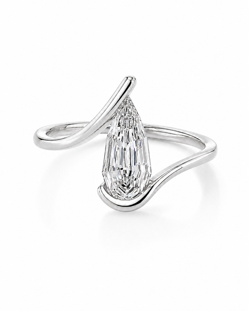 2 CT Pear Step Cut Lab Grown Diamond Ring | Geometric Wrap Design | Modern Sculptural Engagement Ring | 14K Gold