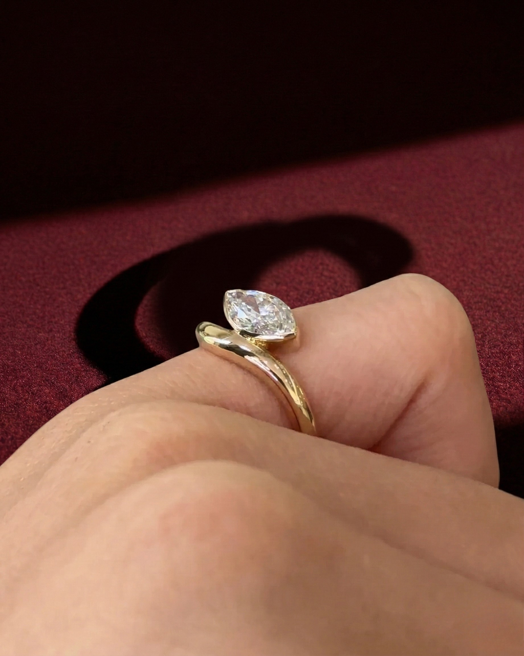 Marquise Diamond Floater Engagement Ring, Half Bezel Marquise Diamond Ring, Minimalist Marquise Diamond Ring, Marquise Diamond Promise Ring.