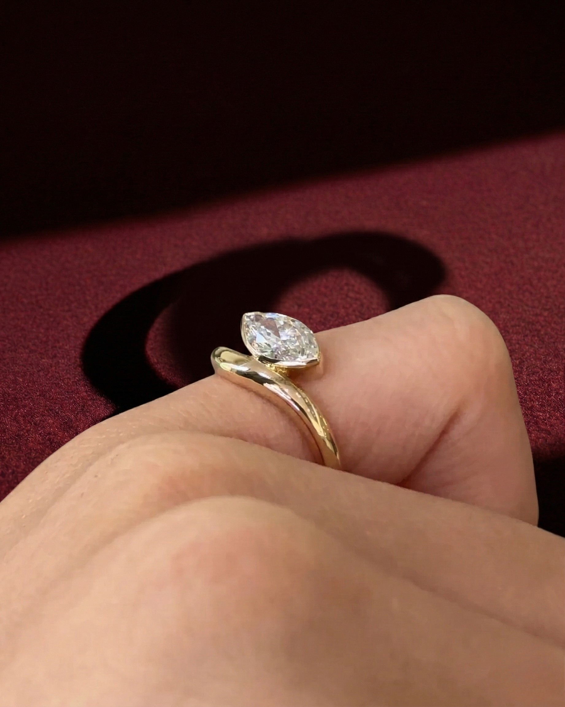 Marquise Diamond Floater Engagement Ring, Half Bezel Marquise Diamond Ring, Minimalist Marquise Diamond Ring, Marquise Diamond Promise Ring.