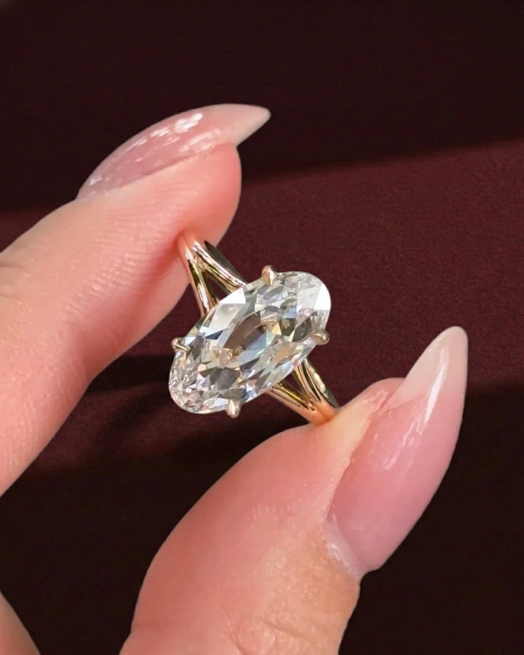 Moval Diamond Engagement Ring, Moval Cut Diamond Solitaire Ring, Elongated Oval Marquise Diamond Ring, Unique Diamond Engagement Ring.
