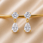 Round & Pear Cut Lab Grown Diamond Two Stone Earrings in Solid 14K Gold
